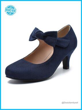 Women's Velvet Mary Jane Block Heel Pumps Round Toe Dress Shoes